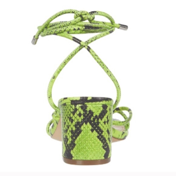 NWT Steve Madden Impressed Neon Green Snake Print Ankle Wrap Dress Sandals - Picture 3 of 6